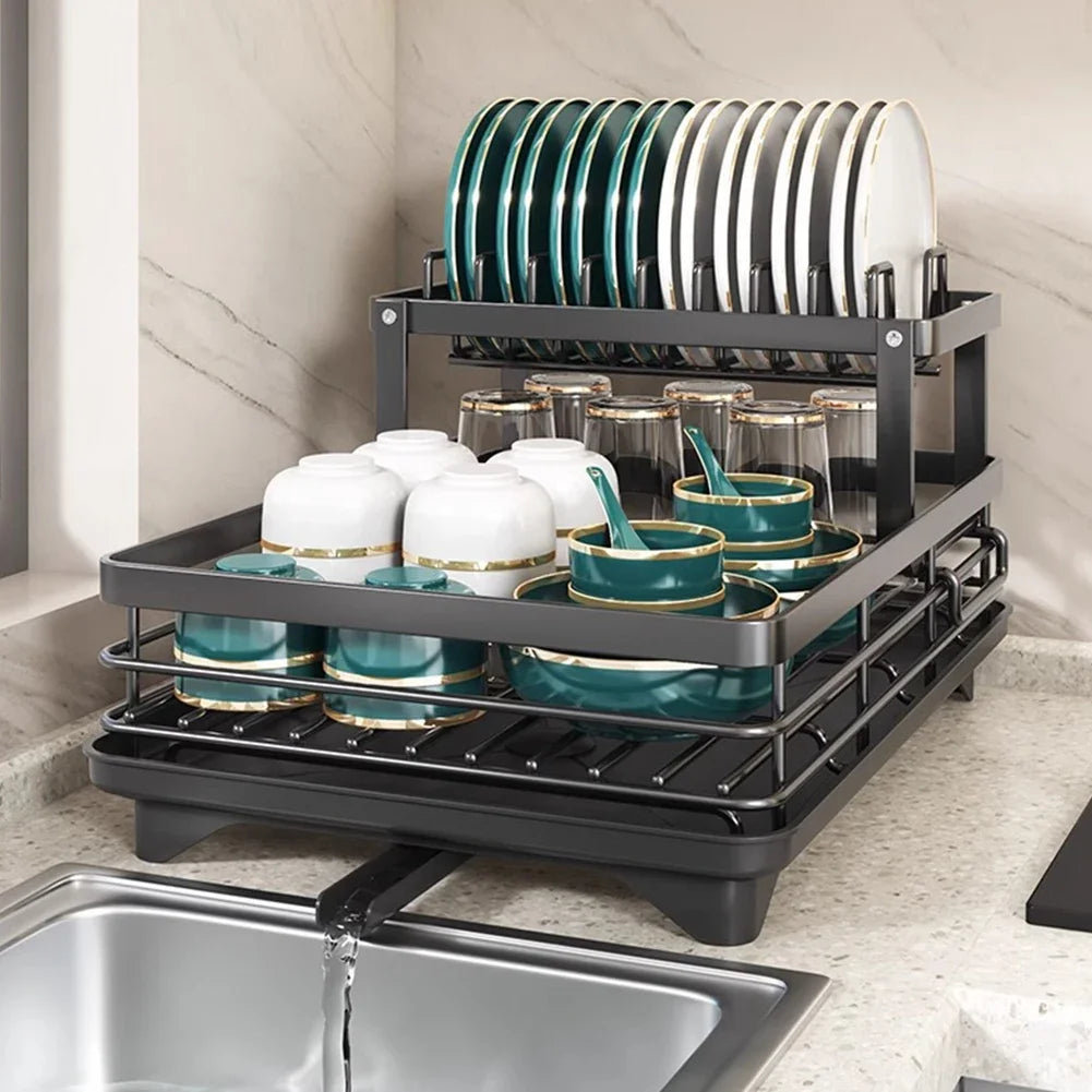 Égouttoir à Vaisselle 2 Niveaux en Acier Carbone