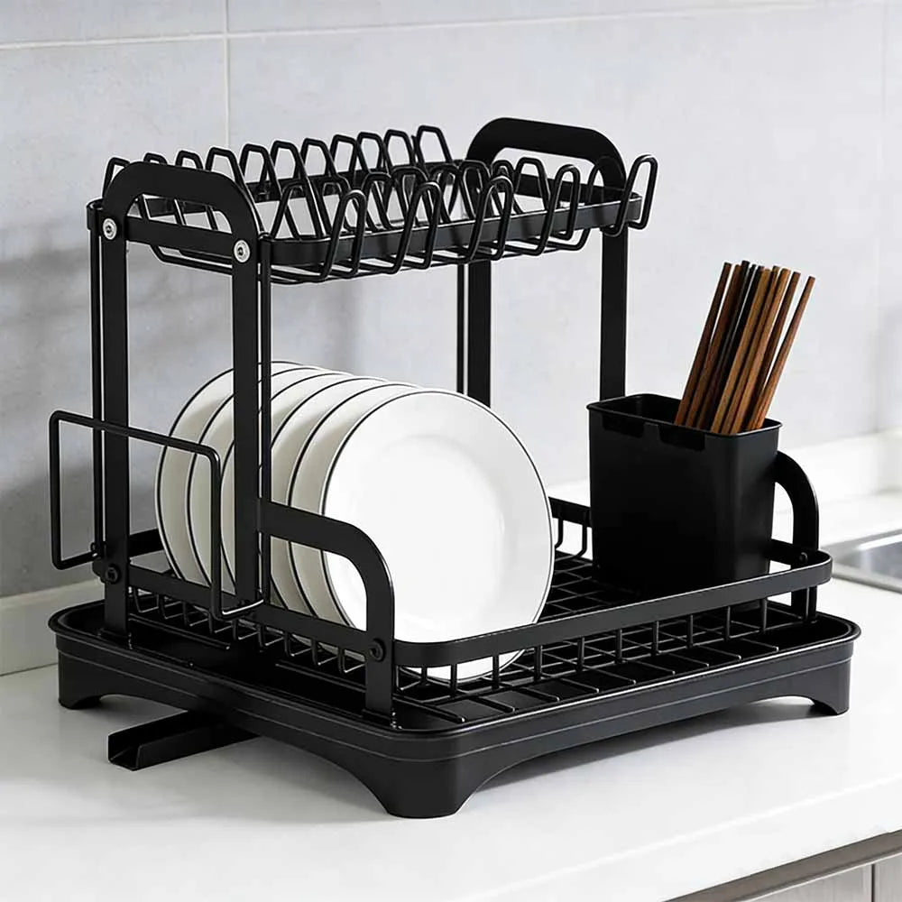 Égouttoir à Vaisselle 2 Niveaux avec Bec d'Écoulement 360°